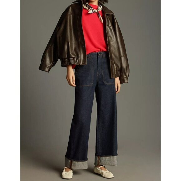 Edwin Rowan High-Rise Wide-Leg Cuffed Jeans 31 - Picture 2 of 4